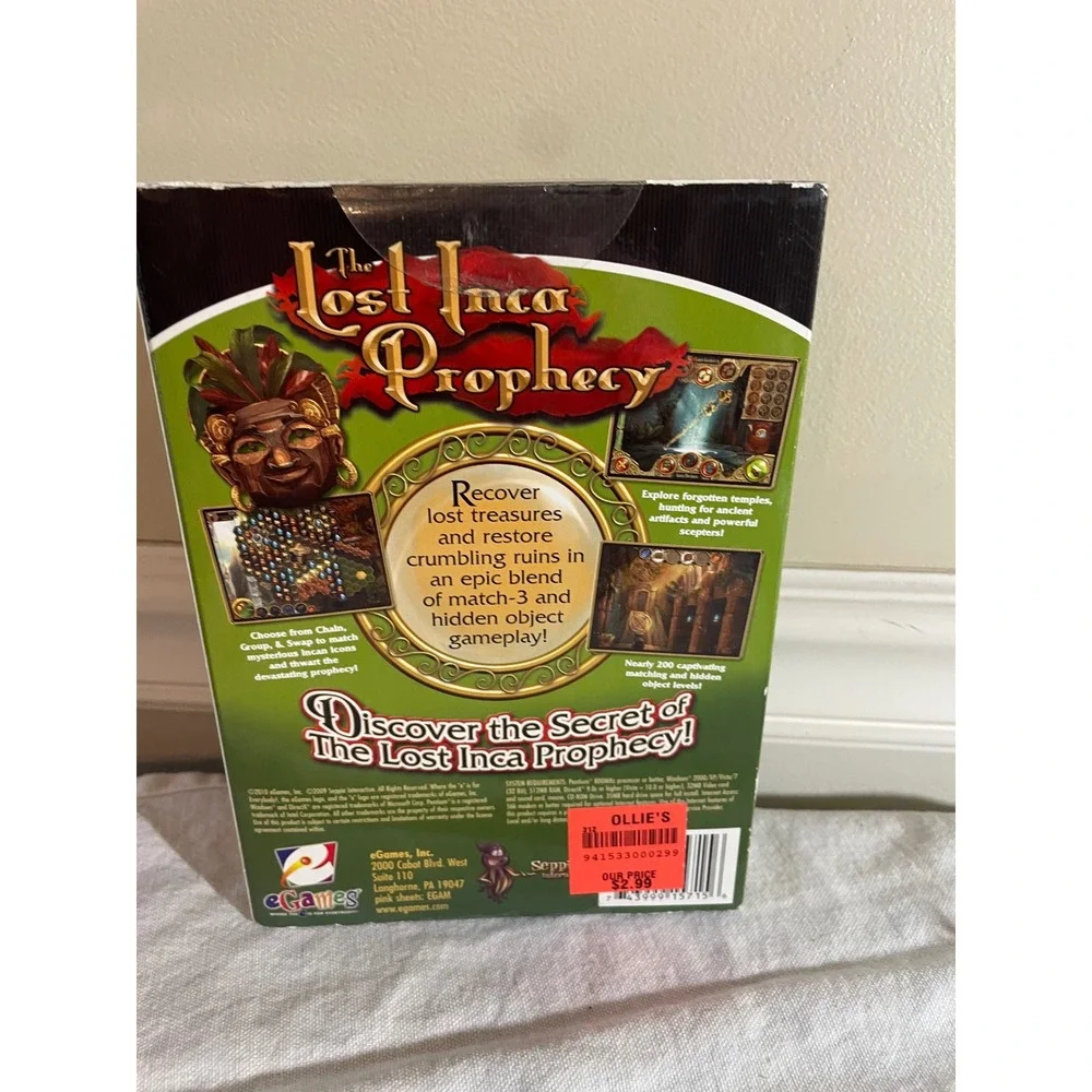 The Lost Inca Prophecy PC Game eGames Big Box New Sealed Match-3 Hidden Object